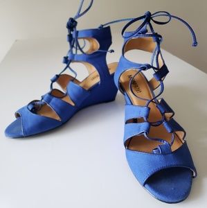 Blue strappy wedge heels